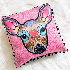 Sourpuss deer animal day of the dead throw pillow